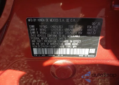 2020 Honda Hr-V 2Wd Sport z USA, uszkodzony, nr VIN 3CZRU5H1XLM713909